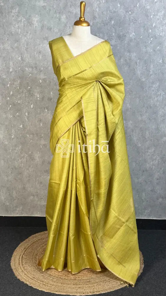 SEMI TUSSAR BANARASI SAREE - LIME GREEN