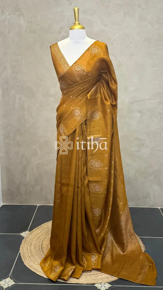 SEMI TUSSAR BANARASI SAREE - MUSTARD BROWN