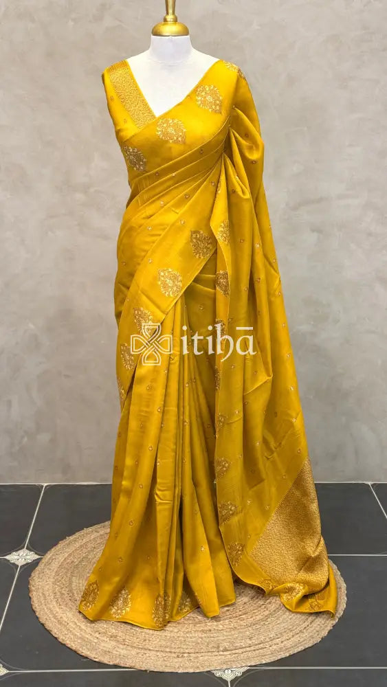 SEMI TUSSAR BANARASI SAREE - mustard yellow
