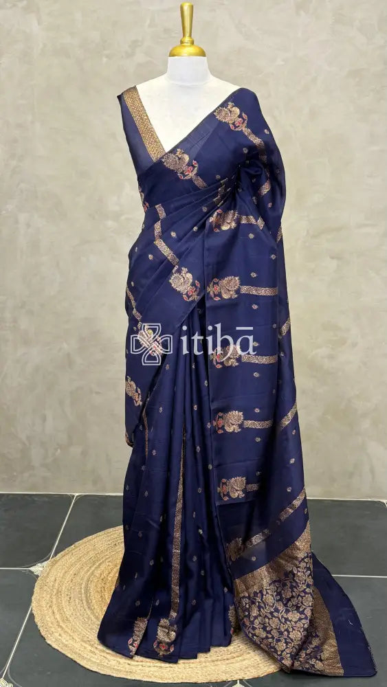 SEMI TUSSAR BANARASI SAREE - Navy