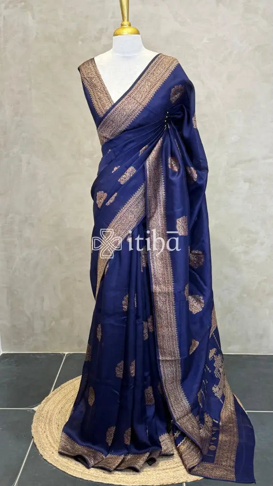 SEMI TUSSAR BANARASI SAREE - NAVY BLUE