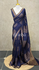 SEMI TUSSAR BANARASI SAREE - NAVY BLUE