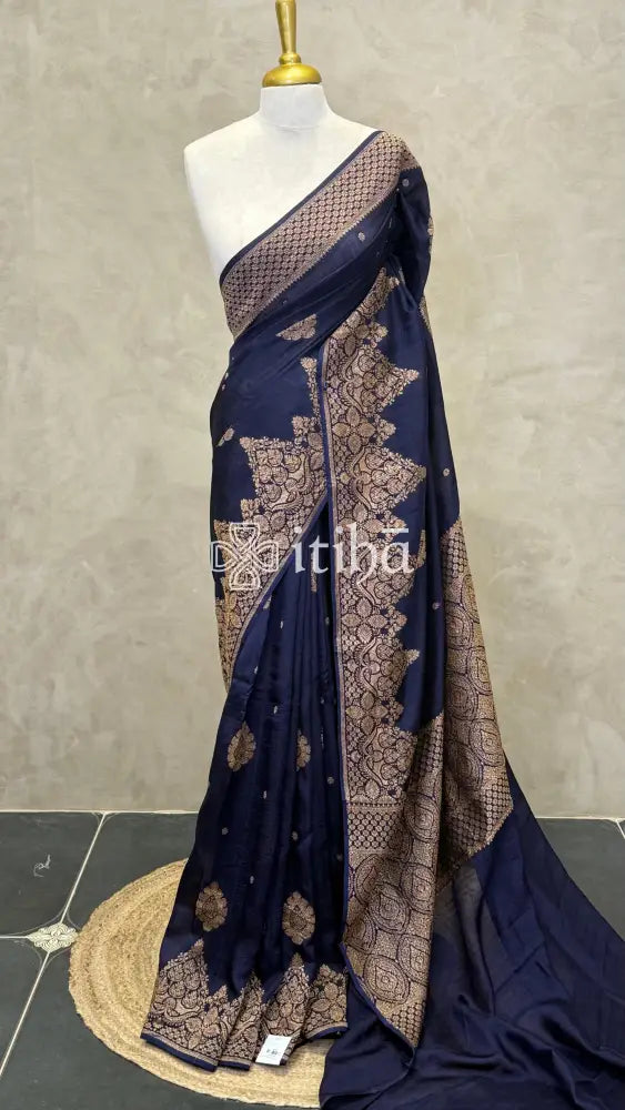 SEMI TUSSAR BANARASI SAREE - NAVY BLUE