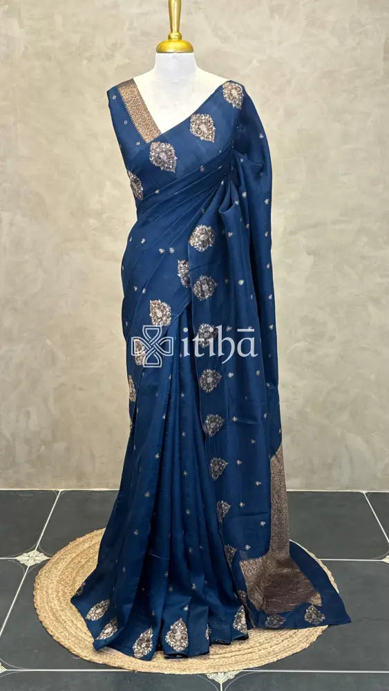 SEMI TUSSAR BANARASI SAREE - PEACOCK BLUE