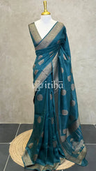 SEMI TUSSAR BANARASI SAREE - PEACOCK BLUE