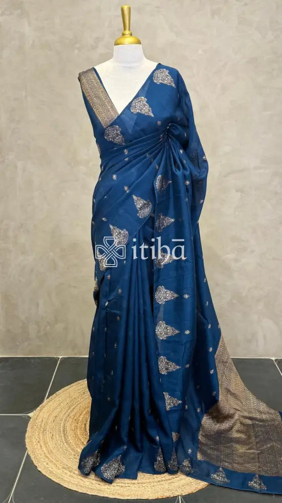 SEMI TUSSAR BANARASI SAREE - PEACOCK BLUE