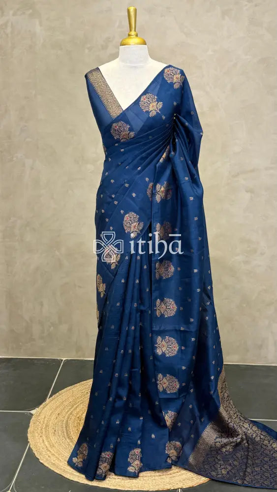 SEMI TUSSAR BANARASI SAREE - PEACOCK BLUE