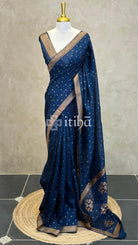 SEMI TUSSAR BANARASI SAREE - PEACOCK BLUE