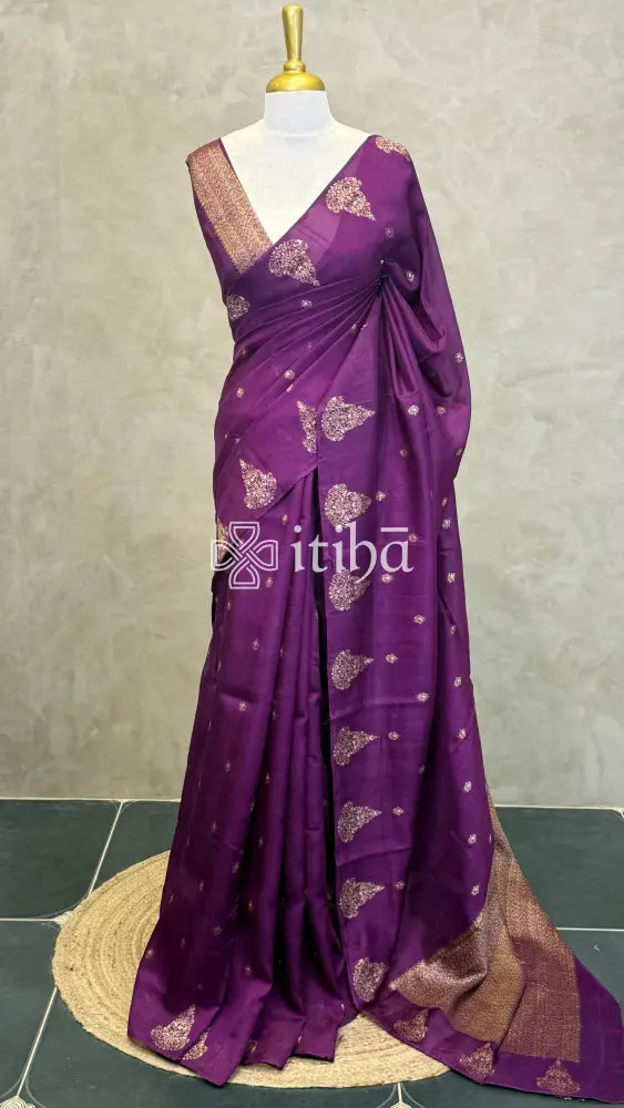 SEMI TUSSAR BANARASI SAREE - Purple