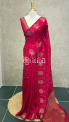 SEMI TUSSAR BANARASI SAREE - RED PINK