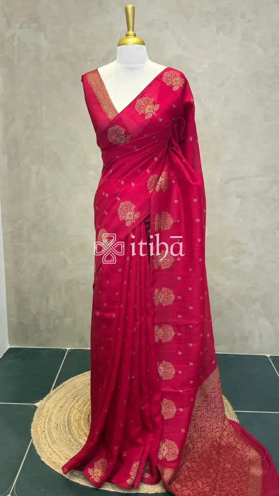 SEMI TUSSAR BANARASI SAREE - RED PINK
