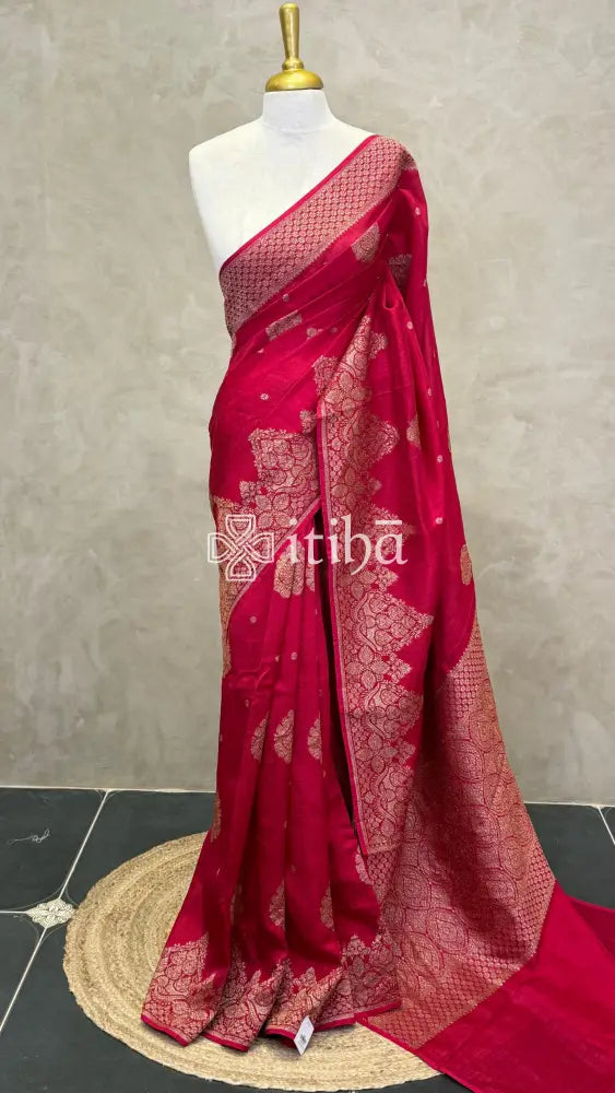SEMI TUSSAR BANARASI SAREE - RED PINK