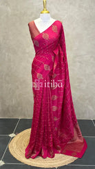 SEMI TUSSAR BHANDHINI BANARASI SAREE - Bright pink