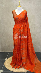 SEMI TUSSAR BHANDHINI BANARASI SAREE - Orange