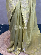 SEMI TUSSAR CUT WORK EMBROIDERY SAREE