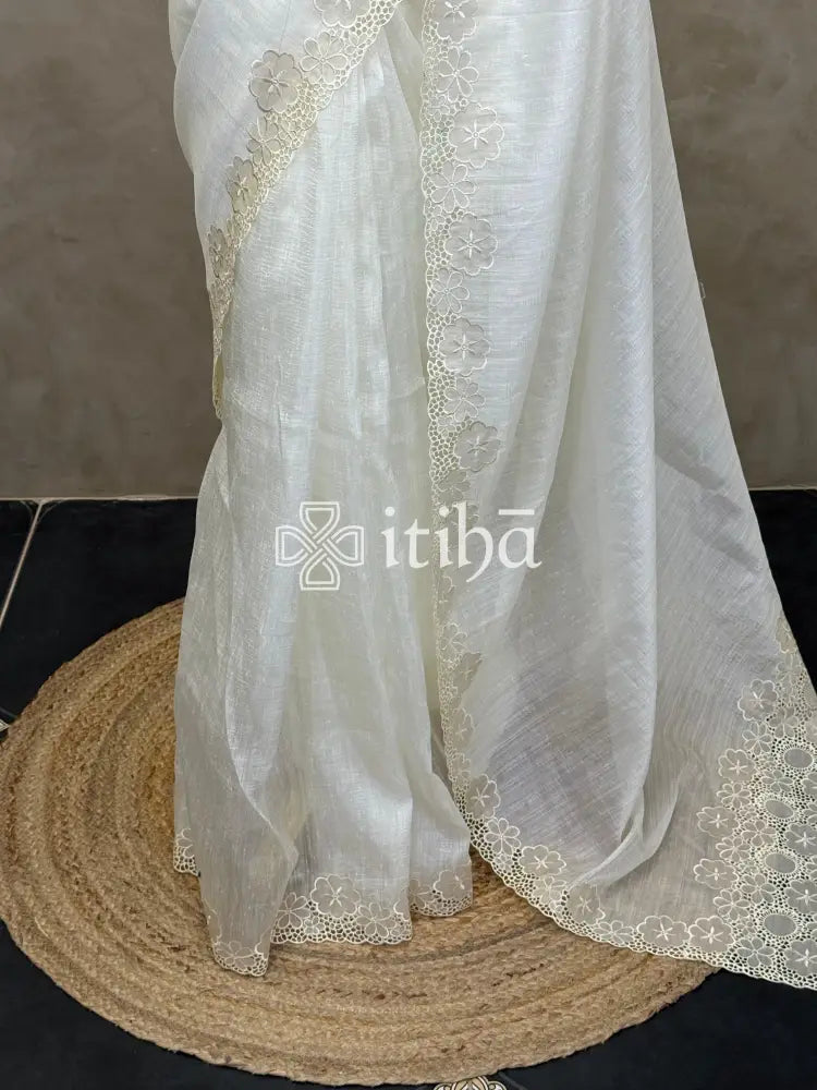 SEMI TUSSAR CUT WORK EMBROIDERY SAREE