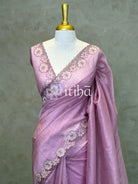 SEMI TUSSAR CUT WORK EMBROIDERY SAREE - PASTEL PINK