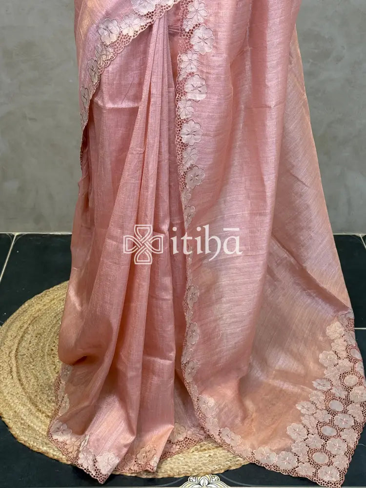 SEMI TUSSAR CUT WORK EMBROIDERY SAREE