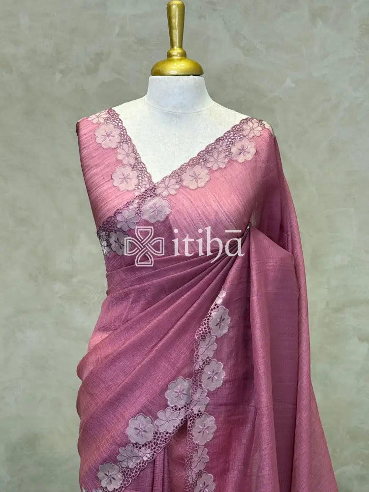 SEMI TUSSAR CUT WORK EMBROIDERY SAREE