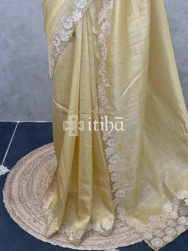 SEMI TUSSAR CUT WORK EMBROIDERY SAREE