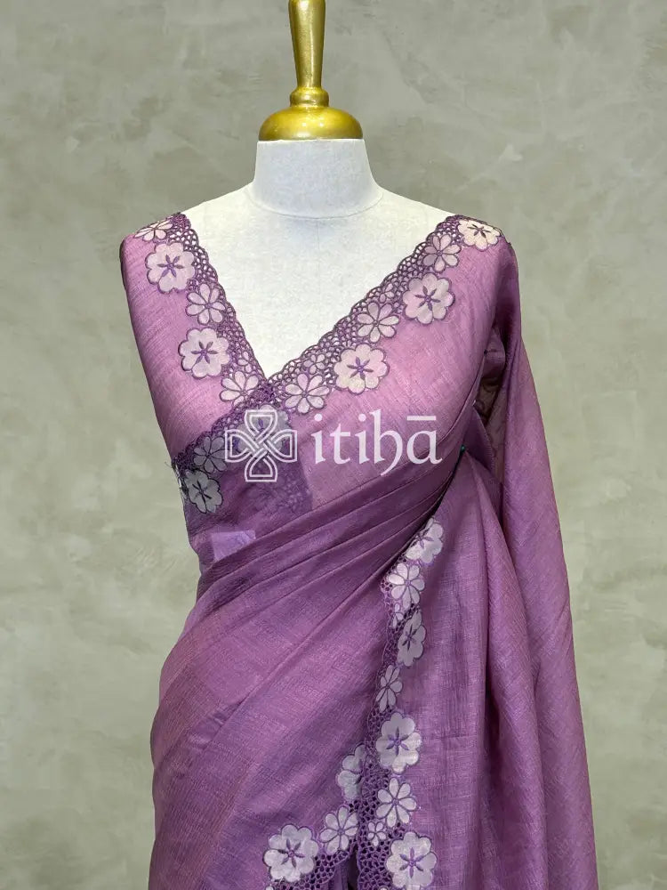 SEMI TUSSAR CUT WORK EMBROIDERY SAREE