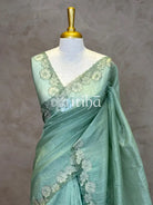 SEMI TUSSAR CUT WORK EMBROIDERY SAREE