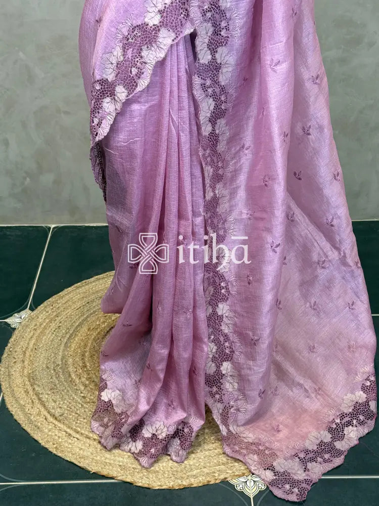 SEMI TUSSAR CUT WORK EMBROIDERY SAREE