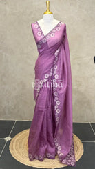 SEMI TUSSAR CUT WORK EMBROIDERY SAREE - DEEP PLUM PURPLE