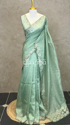 SEMI TUSSAR CUT WORK EMBROIDERY SAREE - PASTEL GREEN