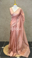 SEMI TUSSAR CUT WORK EMBROIDERY SAREE - PASTEL PEACH