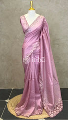 SEMI TUSSAR CUT WORK EMBROIDERY SAREE - PASTEL PINK