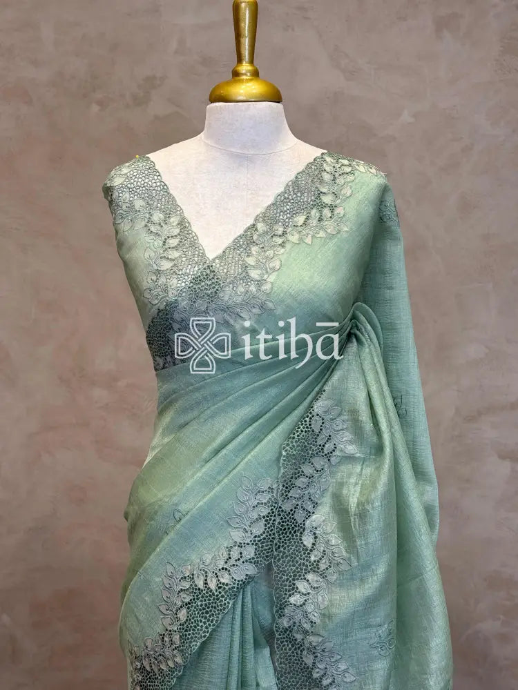 SEMI TUSSAR CUTWORK SAREE