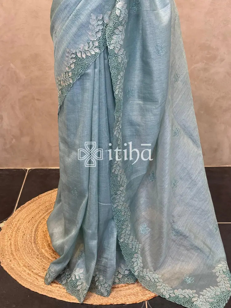 SEMI TUSSAR CUTWORK SAREE