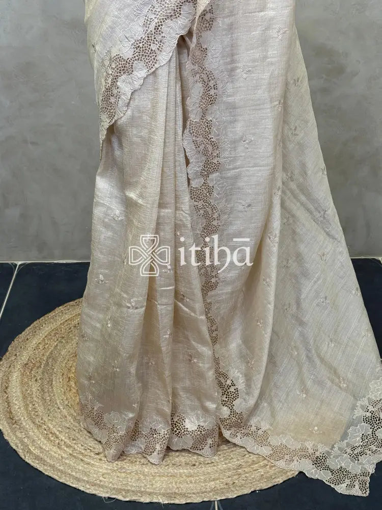 SEMI TUSSAR CUTWORK SAREE
