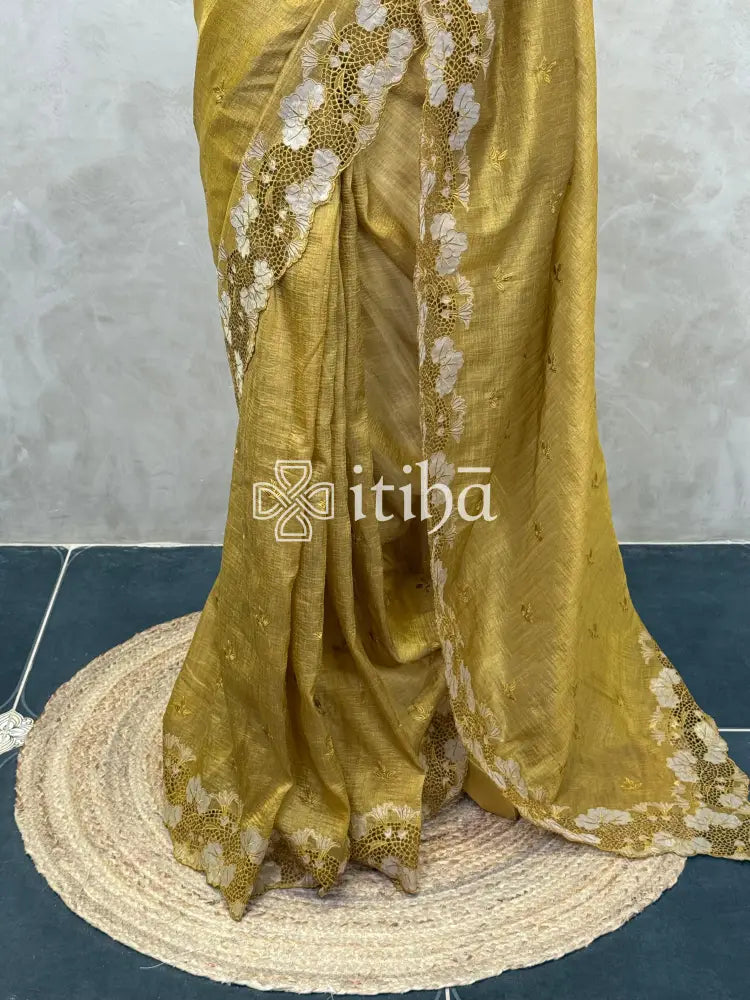 SEMI TUSSAR CUTWORK SAREE