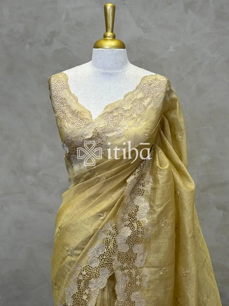 SEMI TUSSAR CUTWORK SAREE