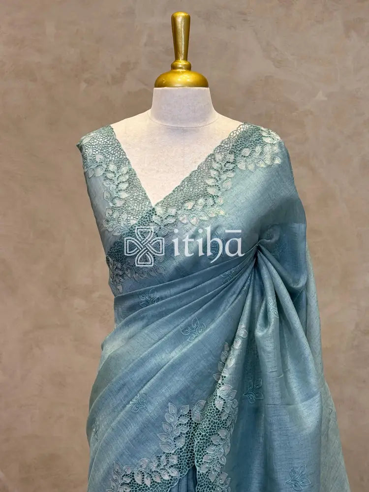 SEMI TUSSAR CUTWORK SAREE
