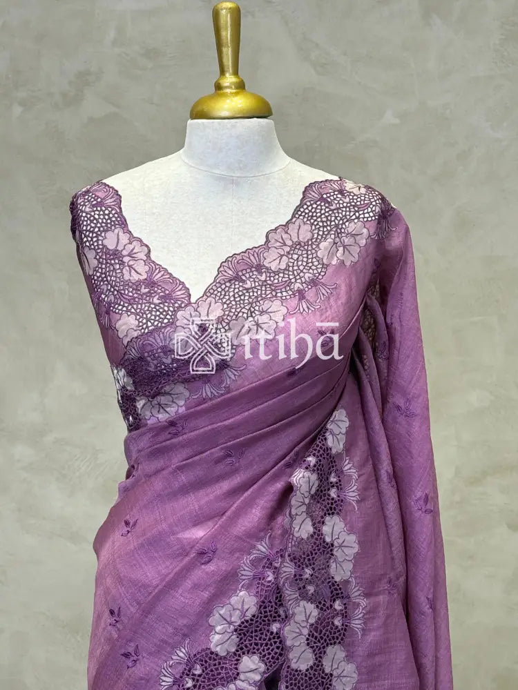 SEMI TUSSAR CUTWORK SAREE