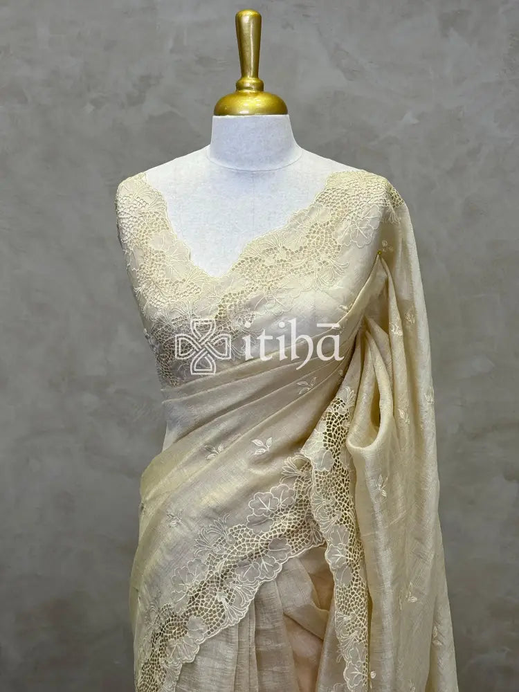 SEMI TUSSAR CUTWORK SAREE