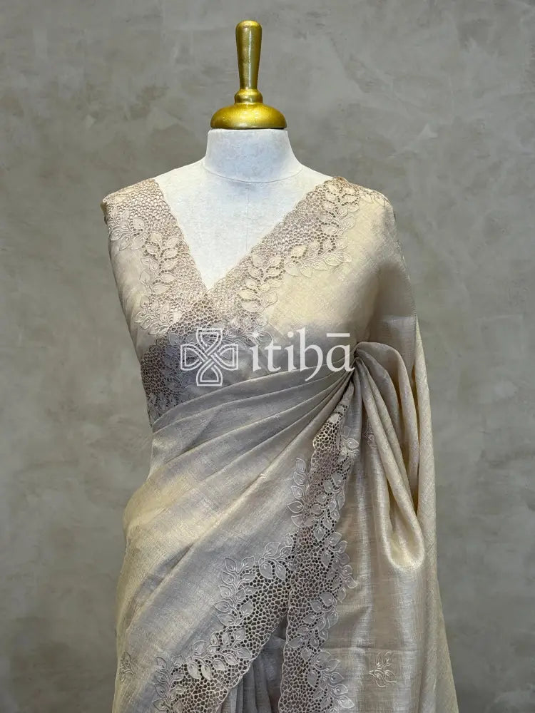 SEMI TUSSAR CUTWORK SAREE