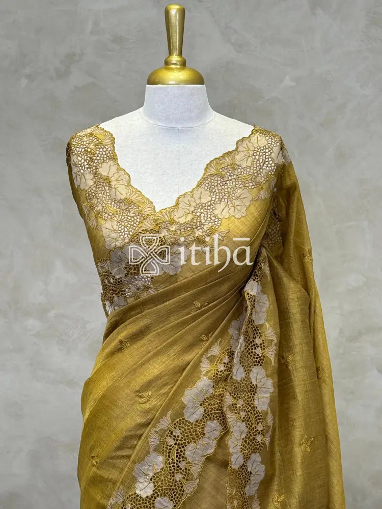 SEMI TUSSAR CUTWORK SAREE