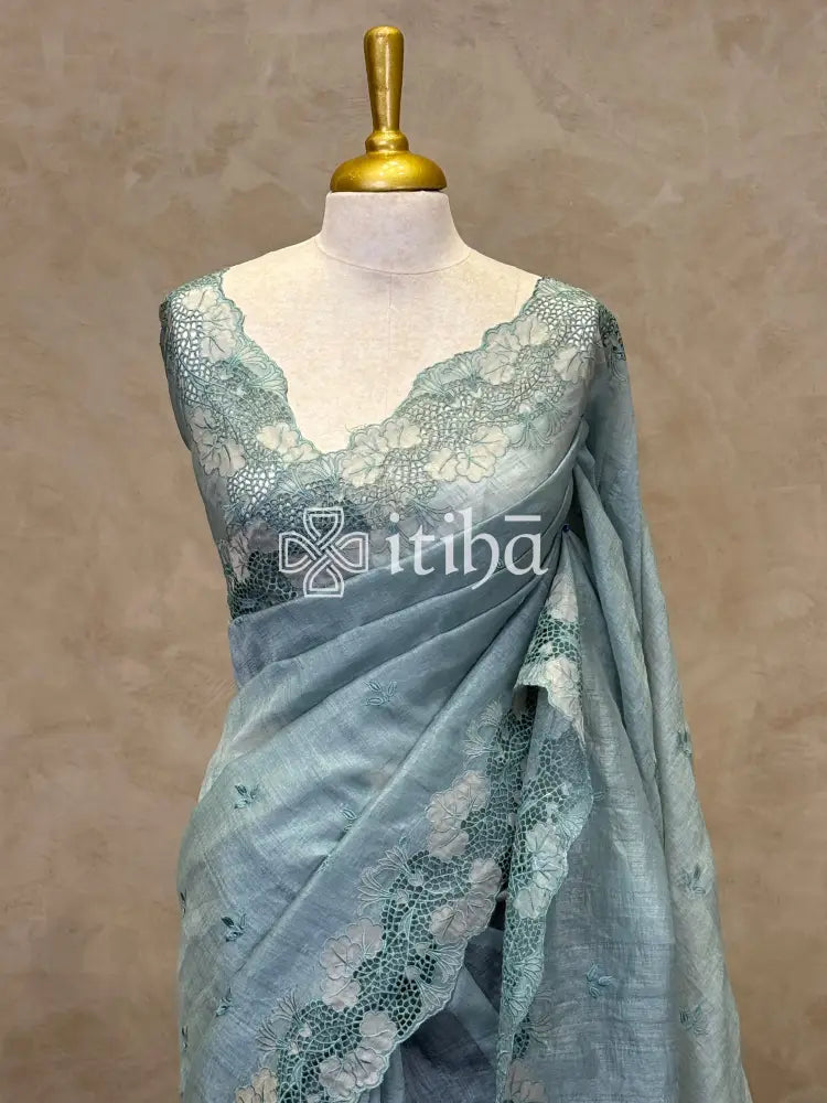 SEMI TUSSAR CUTWORK SAREE