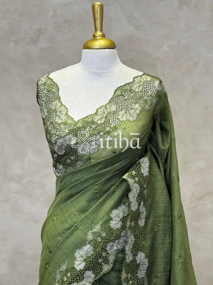 SEMI TUSSAR CUTWORK SAREE