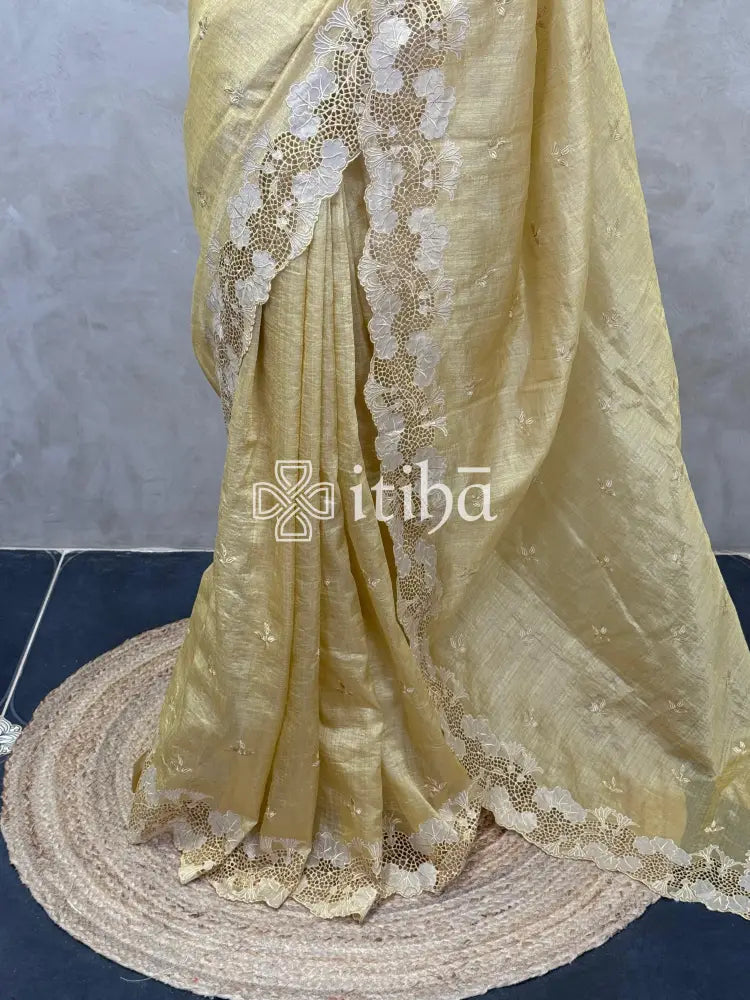 SEMI TUSSAR CUTWORK SAREE