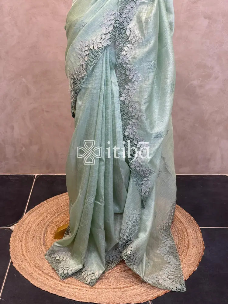 SEMI TUSSAR CUTWORK SAREE