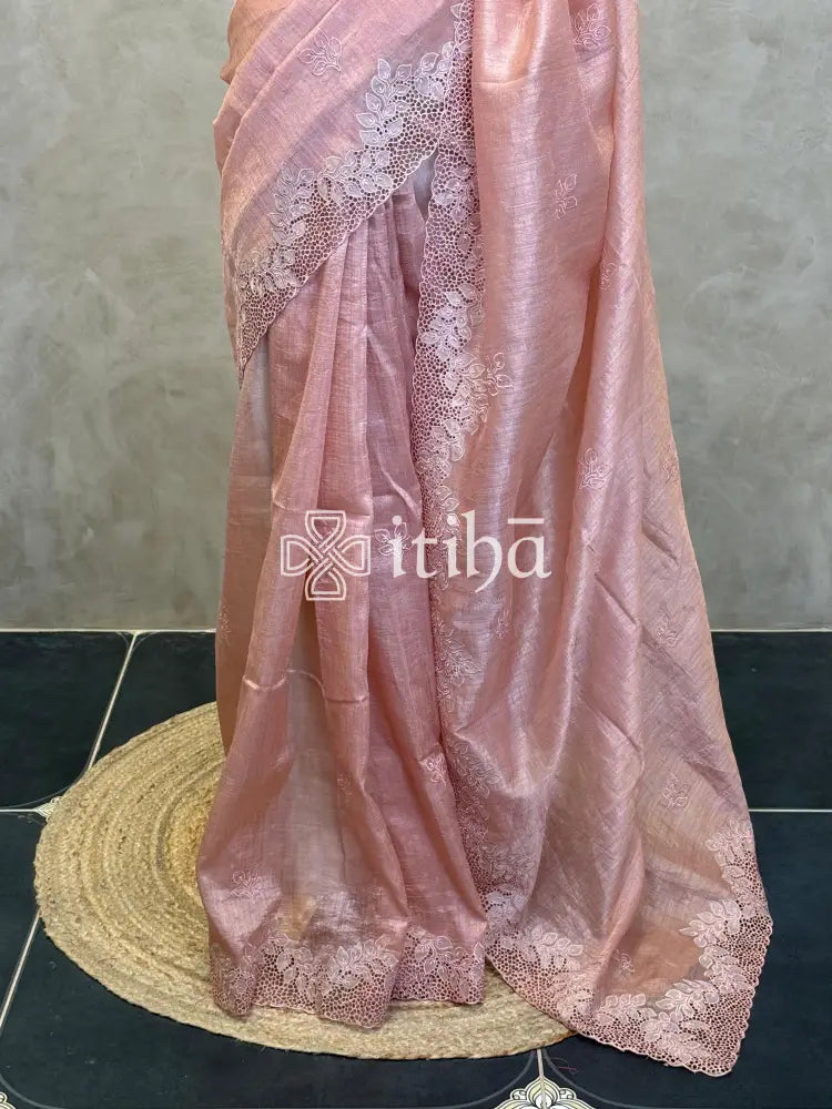 SEMI TUSSAR CUTWORK SAREE