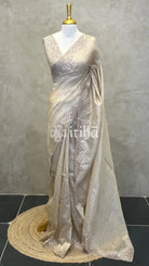 SEMI TUSSAR CUTWORK SAREE - Beige