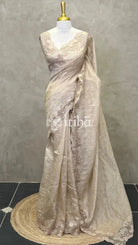 SEMI TUSSAR CUTWORK SAREE - Beige