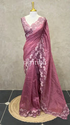 SEMI TUSSAR CUTWORK SAREE - PASTEL PINK