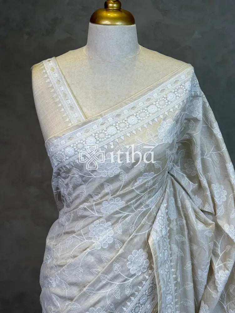 SEMI TUSSAR EMBROIDERY SAREE